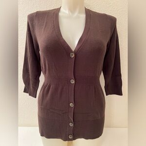 NWT Ann Taylor Cardigan XL Ribbed Waist V-Neck 3/4 Sleeves Brown NWT